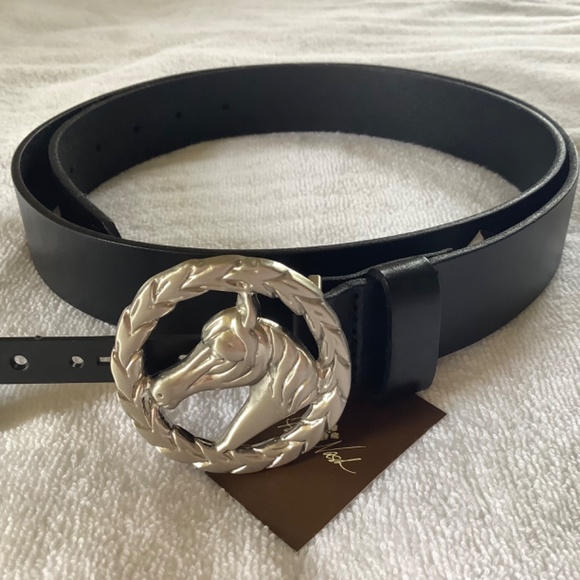 Patricia Nash Leather Morely Horse Buckle Belt Black SZ Large - Picture 3 of 8